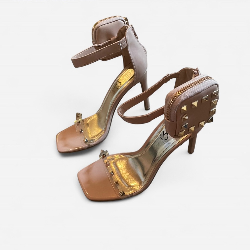 Rouge! Tan Stiletto Heels with Peep-Toe Design